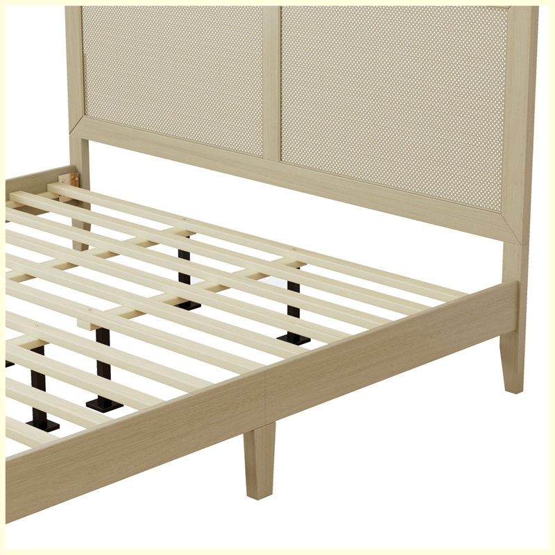 Solid Wood Platform Bed With Rattan, King