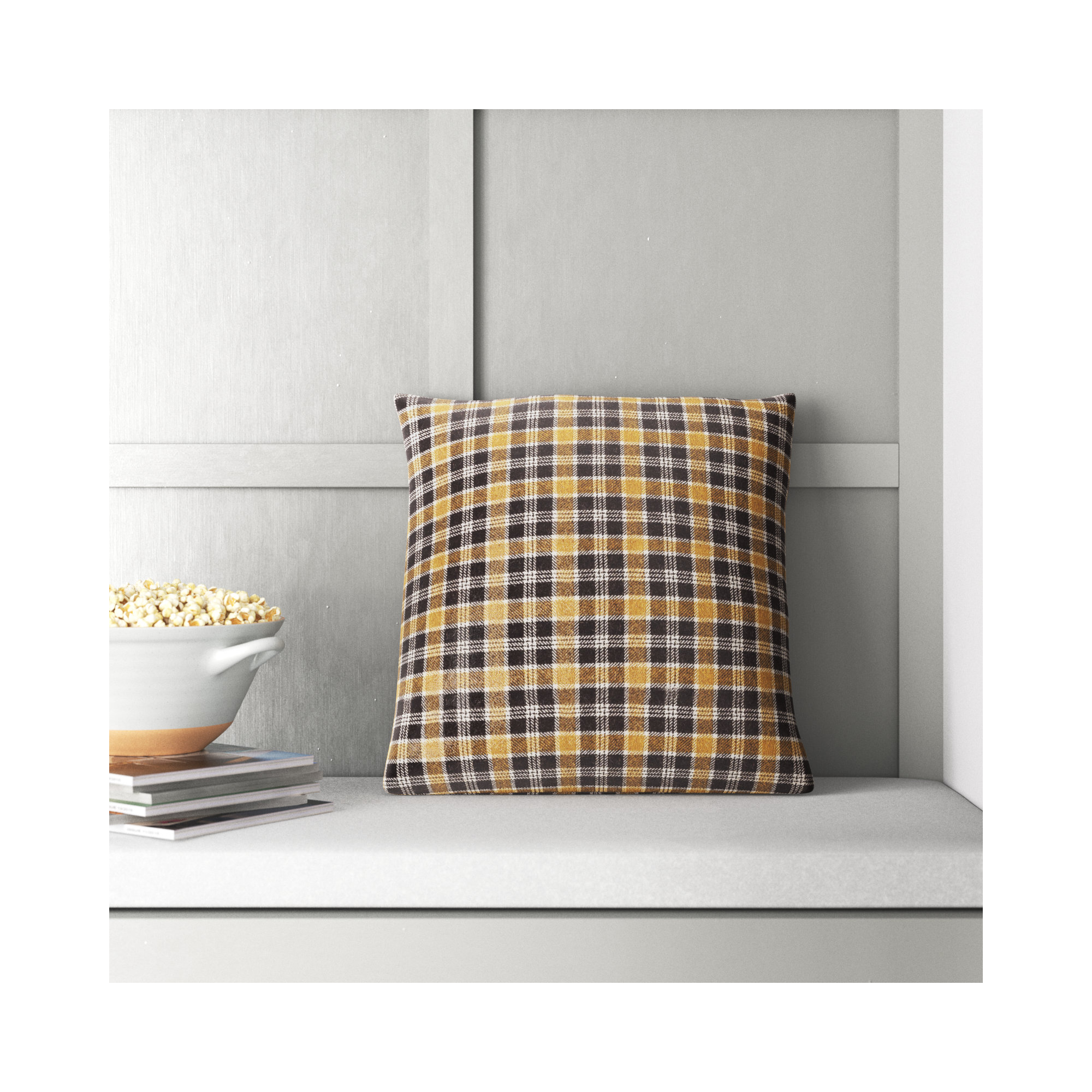 Waltman Plaid Throw Pillow, 18" x 18", Down
