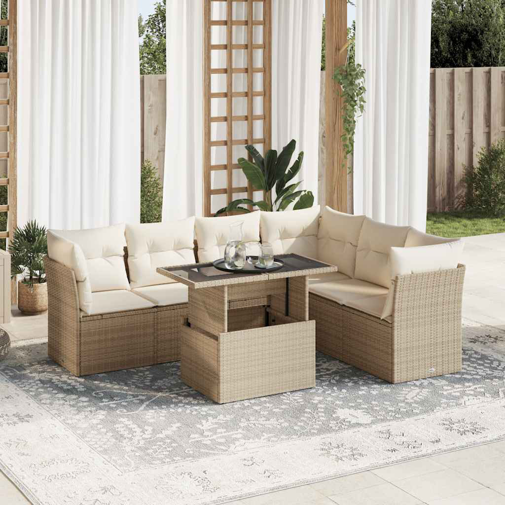 Vidaxl 7-Tlg. Garten-Sofagarnitur Mit Kissen Beige Poly Rattan