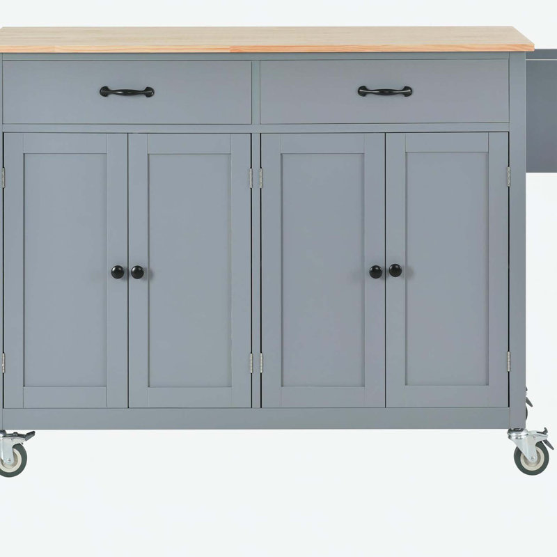 Kitchen Island Cart with Solid Wood Top and Locking Wheels,54.3 Inch Width,4 Door Cabinet and Two Drawers,Spice Rack, Towel Rack (Grey Blue)