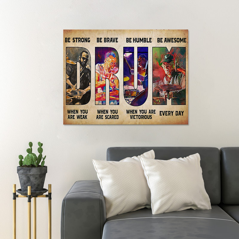 Four Old Drummers - Be Strong When You Are Weak - 1 pièce, reproduction d'art graphique sur toile tendue