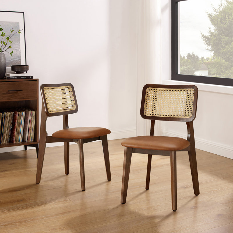 Starla 18.9" W Leather Side Dining Chairs, Walnut