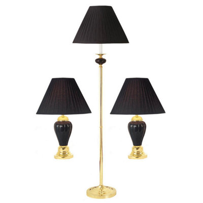 3-Piece Ceramic Lamp Set, Floor And Table Lamps