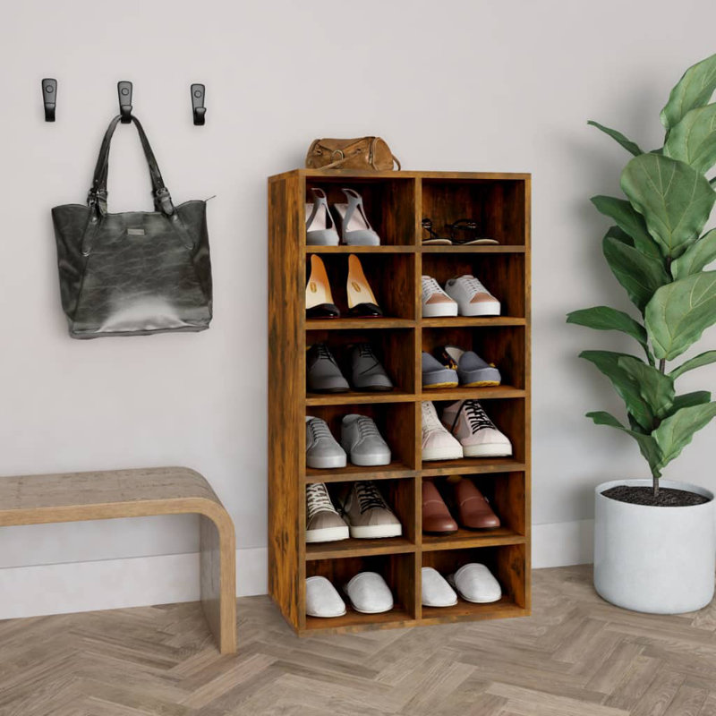 12 Pair Shoe Rack, Smoked Oak