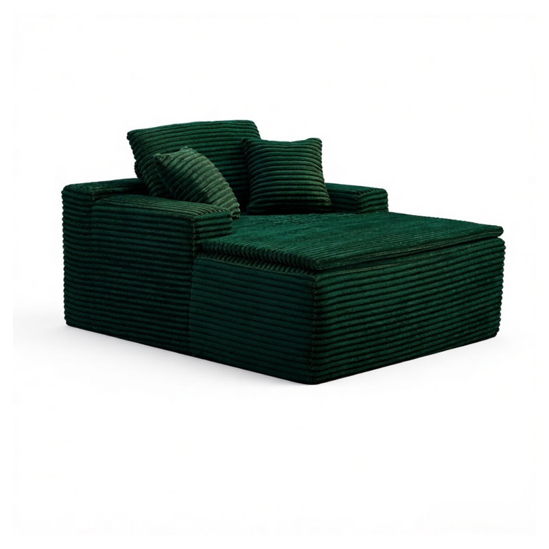 Canapé-lit inclinable 47 po en velours côtelé avec support à ressorts ensachés, siège simple rembourré vert