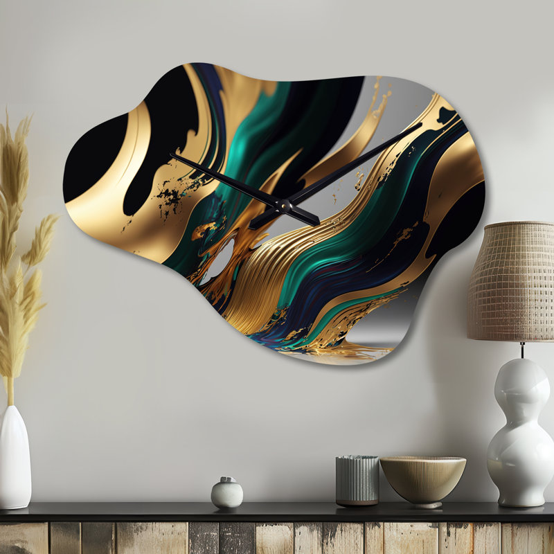 Agate verte et or II - horloge asymétrique transitionnelle, Grand