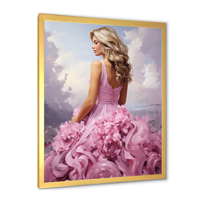 Pink Woman Elegant Evening Gown Dress Portrait - Fashion Illustration Wall Art