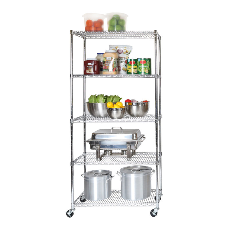 Durable 5-Tier NSF-Certified Steel Shelving with Wheels, Steel, 76" H x 60" W x 24" D