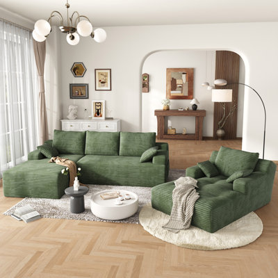 3-Piece Modular Sectional Sofa Set, 104" L-Shaped Cloud Sofa With Oversized Chaise Lounge, Deep Seat & Anti-Slip Base, No Assembly Required