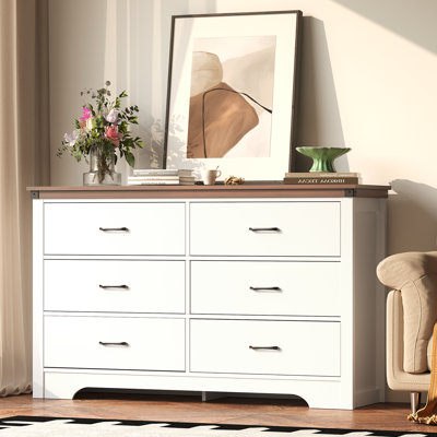 Commode double 6 tiroirs l 52 po avec dessus brun noyer