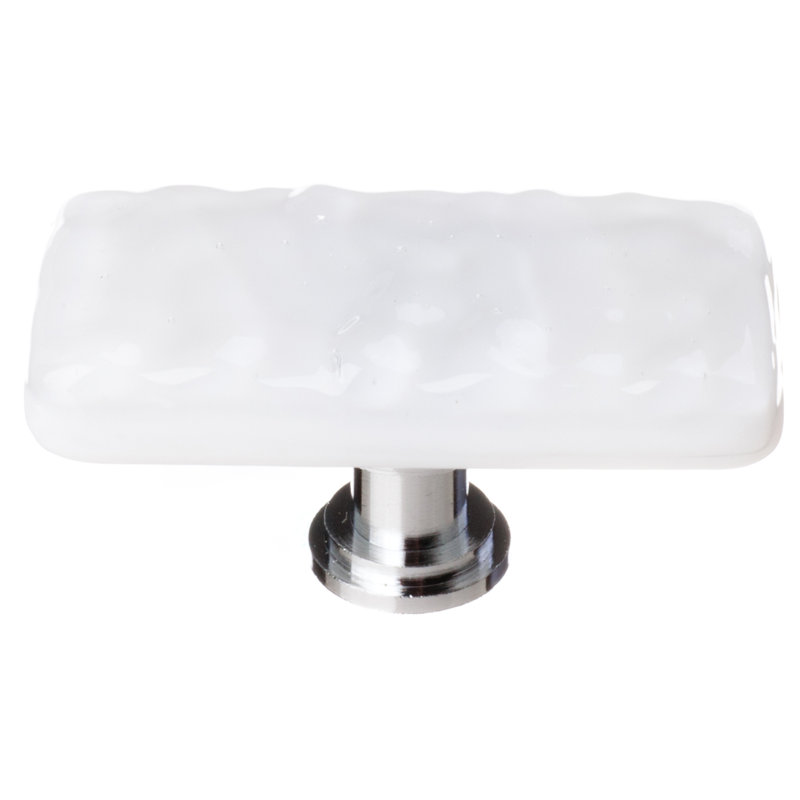 Poignée de meuble longue en verre blanc Glacier, Blanc / chrome poli