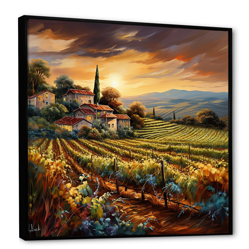 «Vineyard Charm», art liquide vif I, H 30 po x l 30 po x P 1 po, Cadre flottant noir