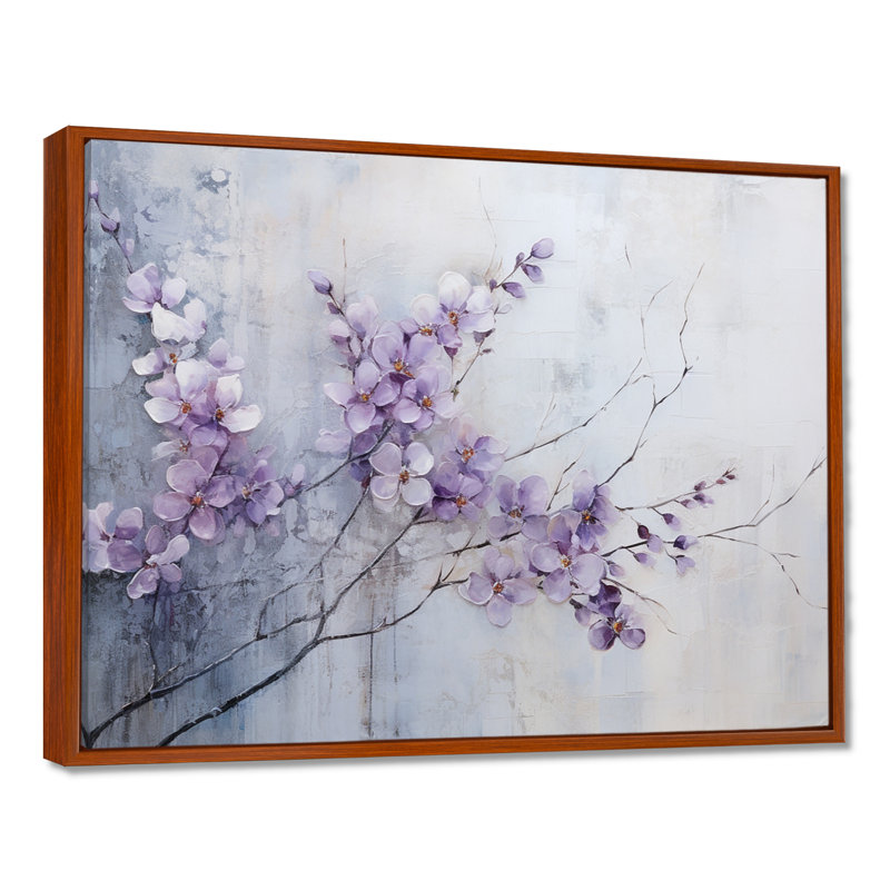 Art mural violet pour le salon, H 12 po x l 20 po x P 1 po, Cadre flottant brun