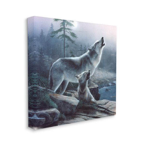 Stupell Industries Howling Wolf And Pup Landscape On Canvas by Kevin ...