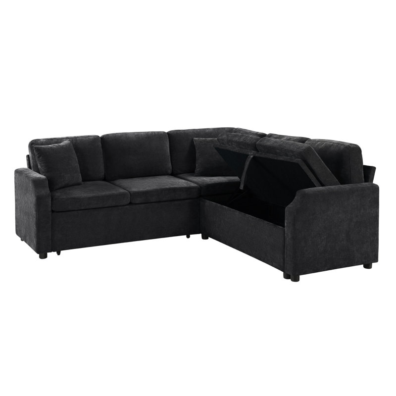 Lit fonctionnel modulaire en forme de L de 81,9 po avec compartiment de rangement, chenille douce, coussins assortis pour chambres multifonctionnelles, lit modulaire convertible, rangement dissimulé, revêtement en chenille, petit modèle incurvé
