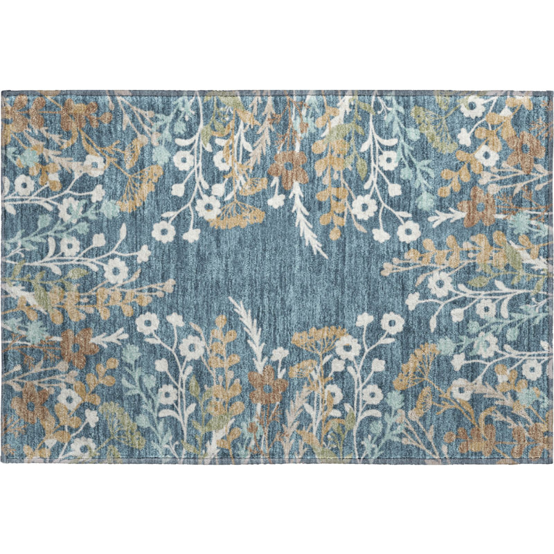 Tapis floral lavable à la machine de qualité supérieure Mayfield AMF2334, Denim, 2 pi 6 po x 3 pi 10 po