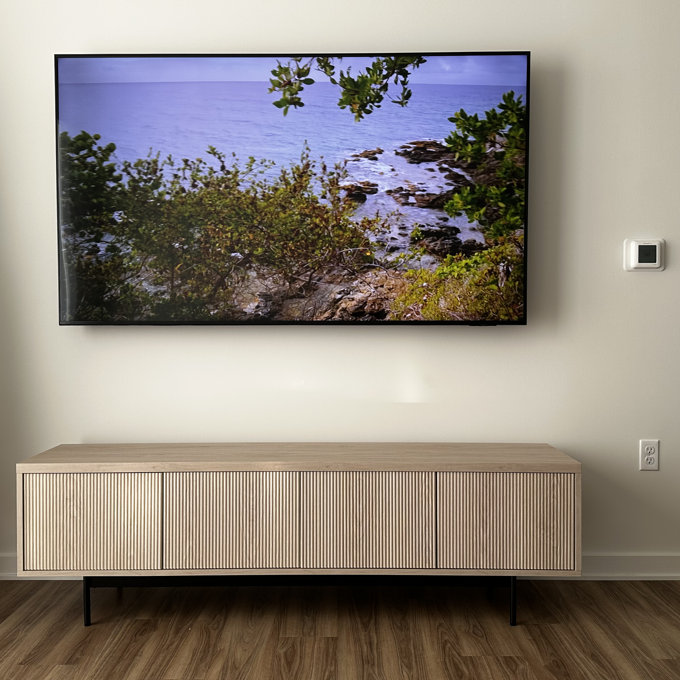75" TV Stand for TVs up to 85" with Fluted Doors, Storage & Cable Management — Alder White Mid-Century Modern Media Console for Living Room | Whitman - Alder White, 20" H x 15.5" L x 78.5" W