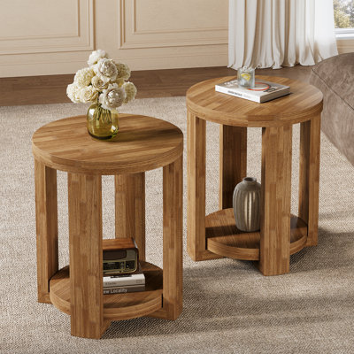 2-Tier Round Side Table, End Table For Living Room