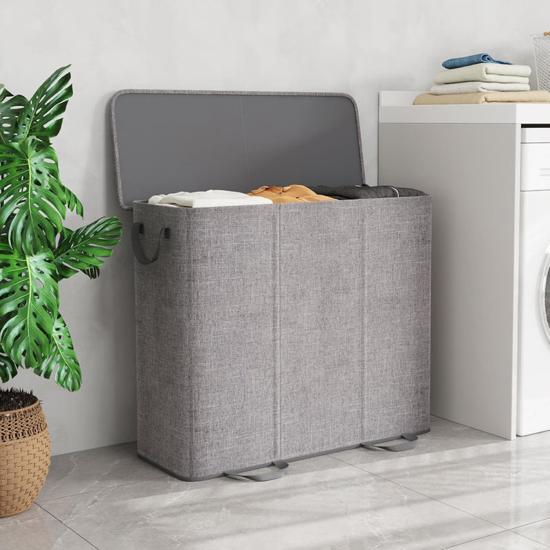 Triple Laundry Hamper With Lid And Removable Laundry Bags, Large Collapsible 3 Dividers Dirty Clothes Basket With Handles For Bedroom, Laundry Room, Closet, Bathroom, College, 185L