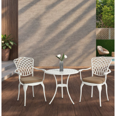 Outdoor 3-Piece Cast Aluminum Patio Set with Cushion & Armrest by Darby Home Co
