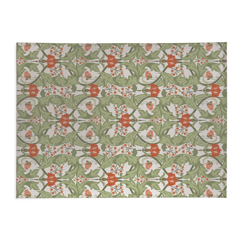 Tapis de cuisine léger antidérapant Ogee Leaf, Rectangulaire 3 pi x 5 pi, Vert