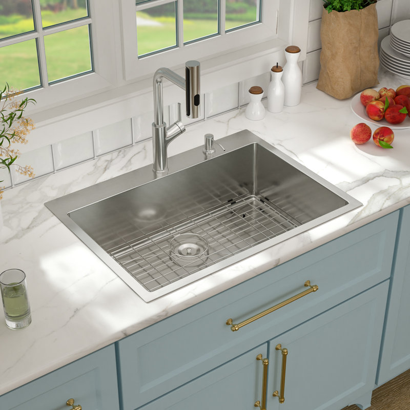 33 Inch Drop In Kitchen Sink 33x22 Stainless Steel Topmount Sinks Single Bowl 16 Gauge Stainless Steel Kitchen Sink with Kitchen Faucet