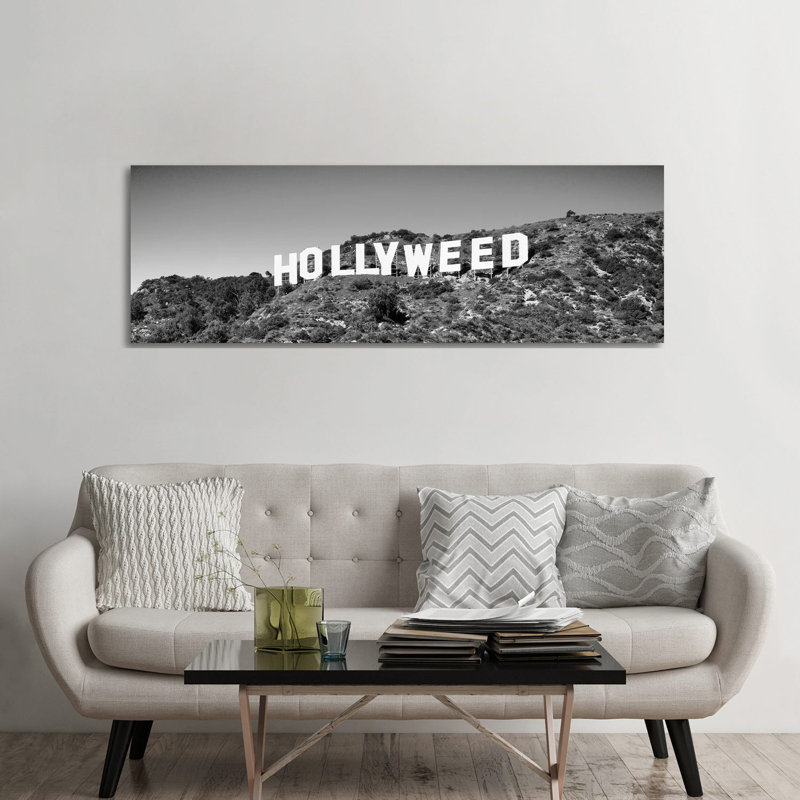 Hollywood Sign Changed To Hollyweed, At Hollywood Hills, Los Angeles, California, USA - Wrapped Canvas Panoramic Print