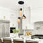 Modern 3-light Glass Pendant, Black Iron With Mixed-size Shades