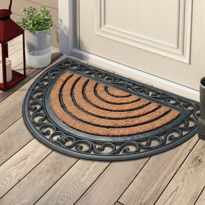 Spin Natural Coir and Rubber Large Door Mat, 18" x 30", Thick Durable Doormats for Door Entrance