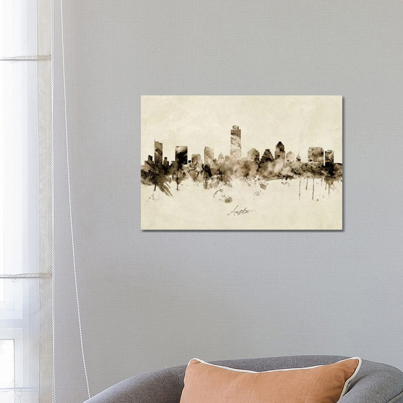 «Austin Texas Skyline» par Michael Tompsett - peinture sur toile tendue, H 18 po x l 26 po x P 1,5 po