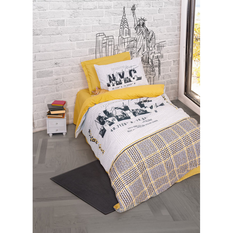 Mustard Color 100% Cotton Ranforce Young Quilt Cover Set | Includes 63 x 87 Duvet Cover, 20 x 28 Pillowcase, & 71 x 95 Flat Sheet | Machine Washable, Button & Envelope Closure | Soft, Durable, Stylish Bedding