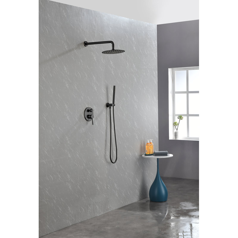 Shower System, Wall Mounted Shower Faucet Set For Bathroom With High Pressure 10" Stainless Steel Rain Shower Head Handheld Shower Set, 2 Way Pressure Balance Shower Valve Kit, Matte Black