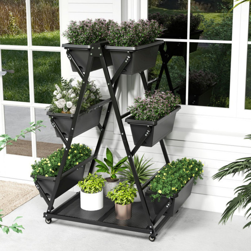Black 3-Tier Vertical Raised Garden Bed with Wheels and Planter Boxes