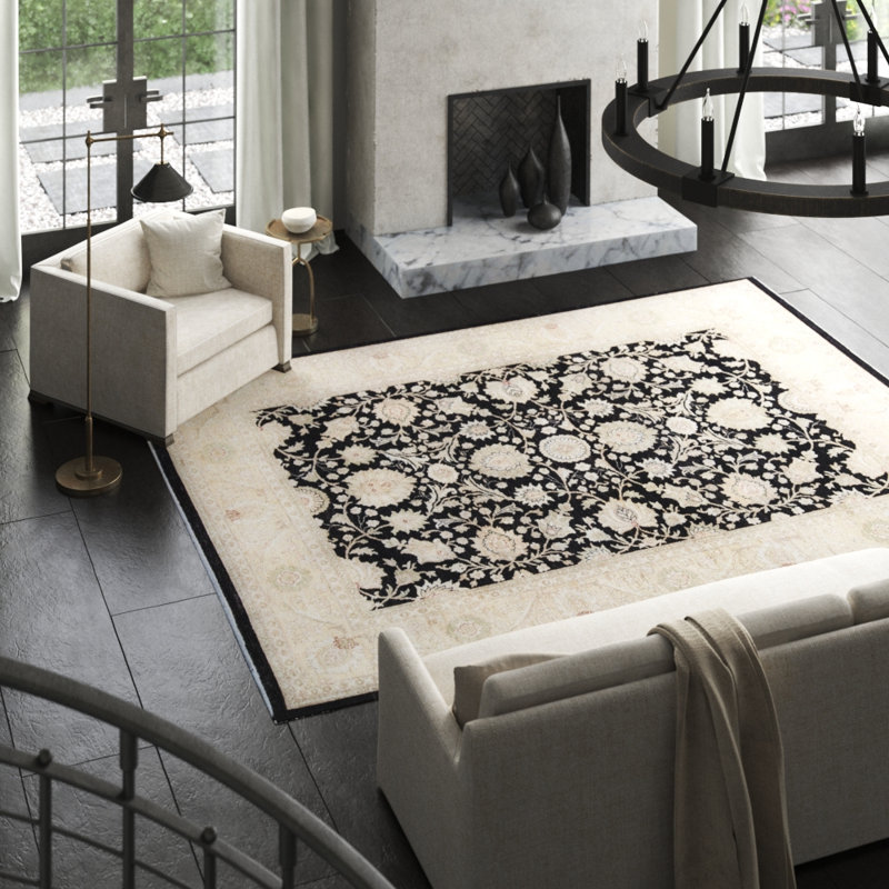 Sultanabad Wool Oriental Area Rug in Black/Khaki