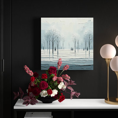 «Abstract Winter Calm: Textured Trees In Snowscape», reproduction sur toile