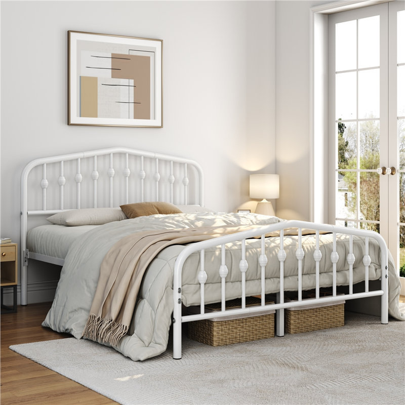 Lit plateforme en métal avec tête de lit Valor, Blanc, Grand