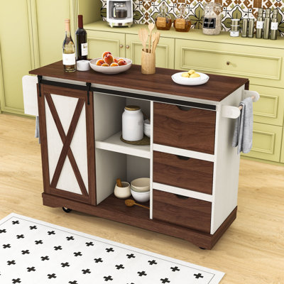 Rolling Kitchen Island Cart with Drop Leaf, Power Outlet, Adjustable Shelves and Storage Drawers