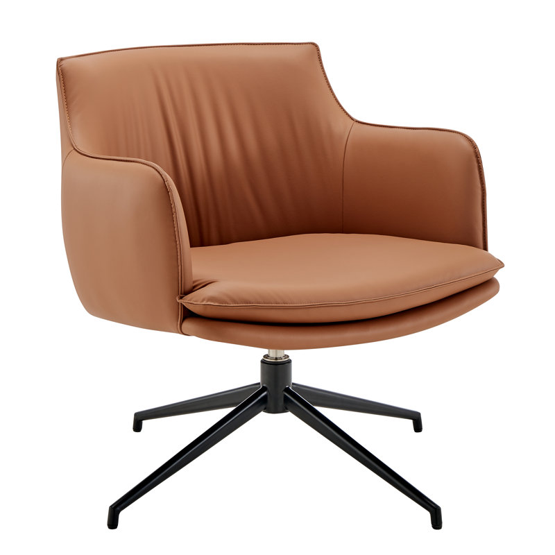 Krishaang Faux Leather Swivel Armchair, Dark Caramel Faux Leather