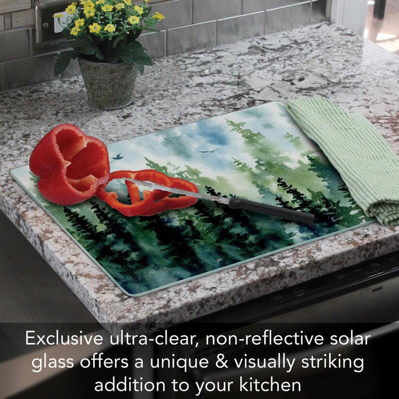 Tree Line Green and Blue Tempered Glass Rectangular Cutting Board