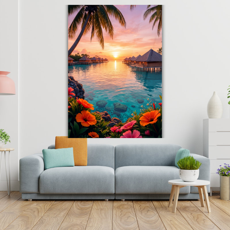 Art mural en verre trempé Maldives, H 20 po x l 16 po