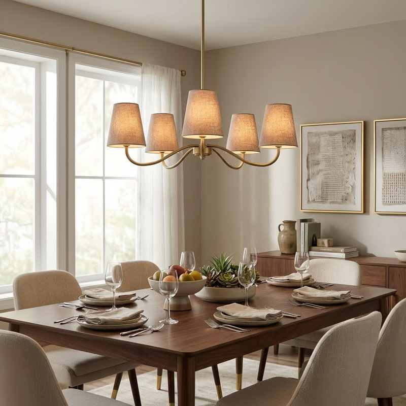 Wrought Iron 5-Light Chandelier, Pink, Laiton poli