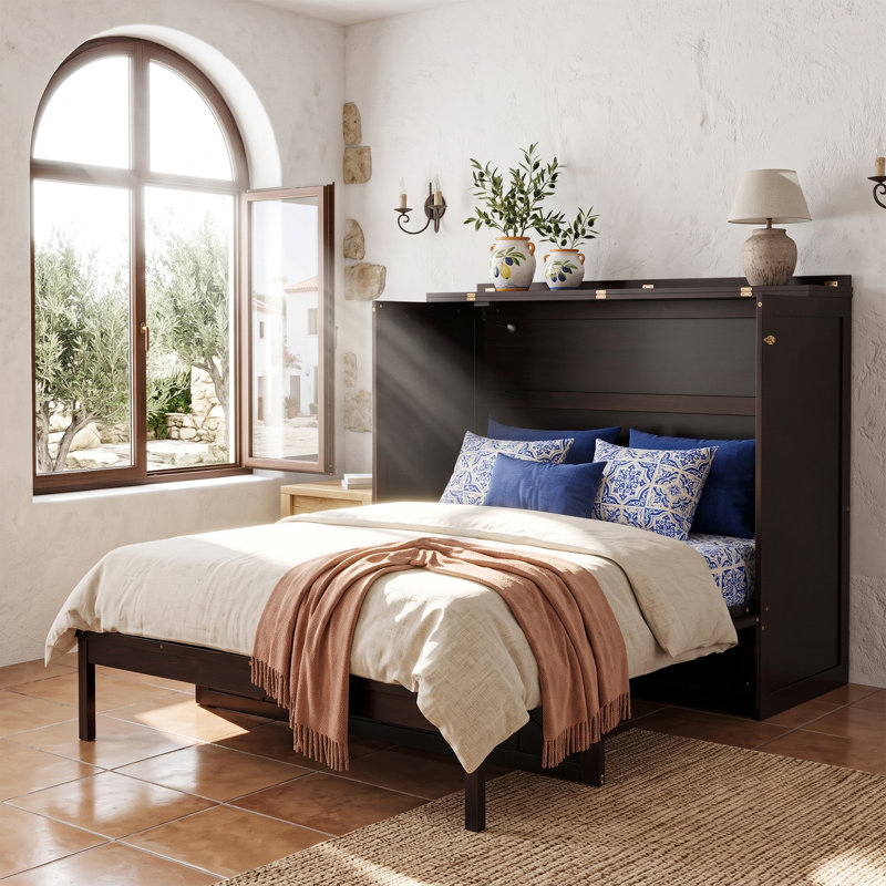 Lit escamotable double avec grands tiroirs, espresso