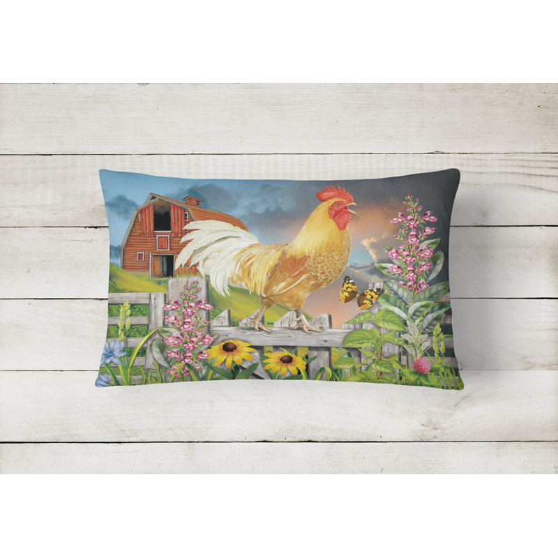 Outdoor Throw Pillow, Yellow Rooster Greeting the Day