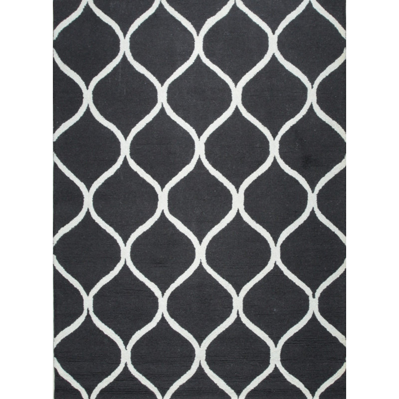 Hand Tufted Wool Area Rug in Black, Black