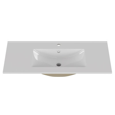39.4-Inch White Ceramic Bathroom Sink, Fits 36-Inch Vanity,Pre-Drilled Faucet Hole,Modern Minimalist Design,Durable & Easy To Clean
