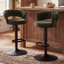 Ensemble de 2 tabourets de bar pivotants modernes en tissu tissé vert avec base réglable en métal noir et repose-pieds