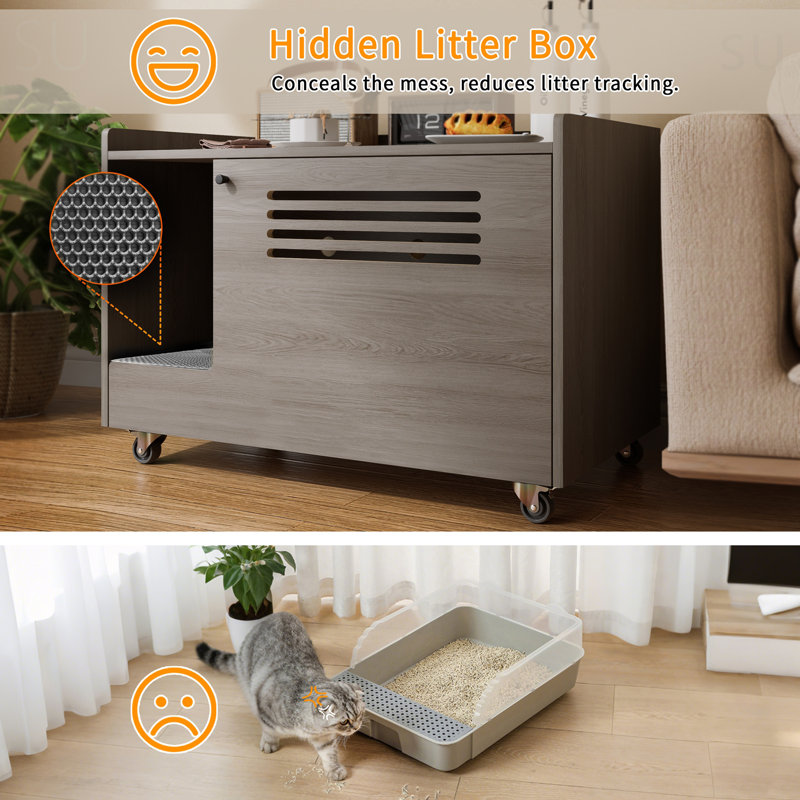 Gray Cat Litter Box Enclosure