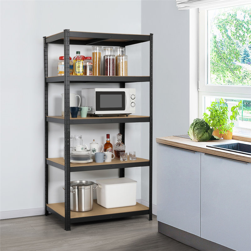 180cm 4 Shelf Shelving Unit, Black/Brown, 180cm H x 90cm W x 60cm D