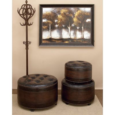 Ademide Wooden Dark Brown Storage Ottoman with Tufted Top Set by Red Barrel Studio