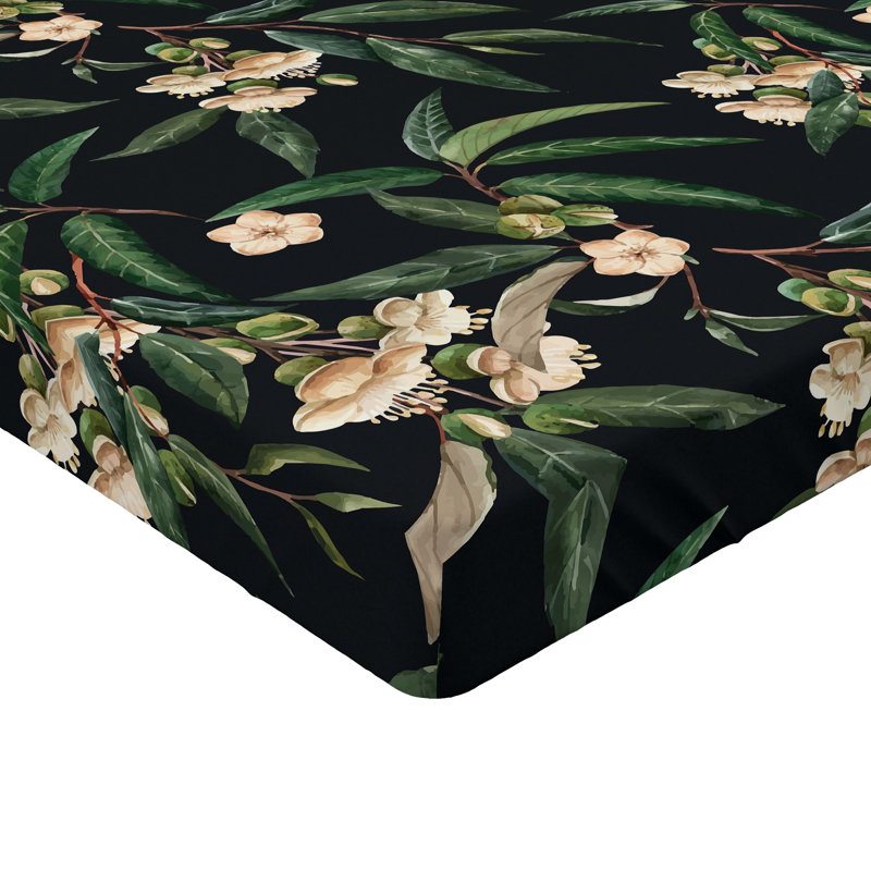 Drap-housse à motif floral Ambesonne, Drap-housse de taille simple, Vert forêt, pêche / floral